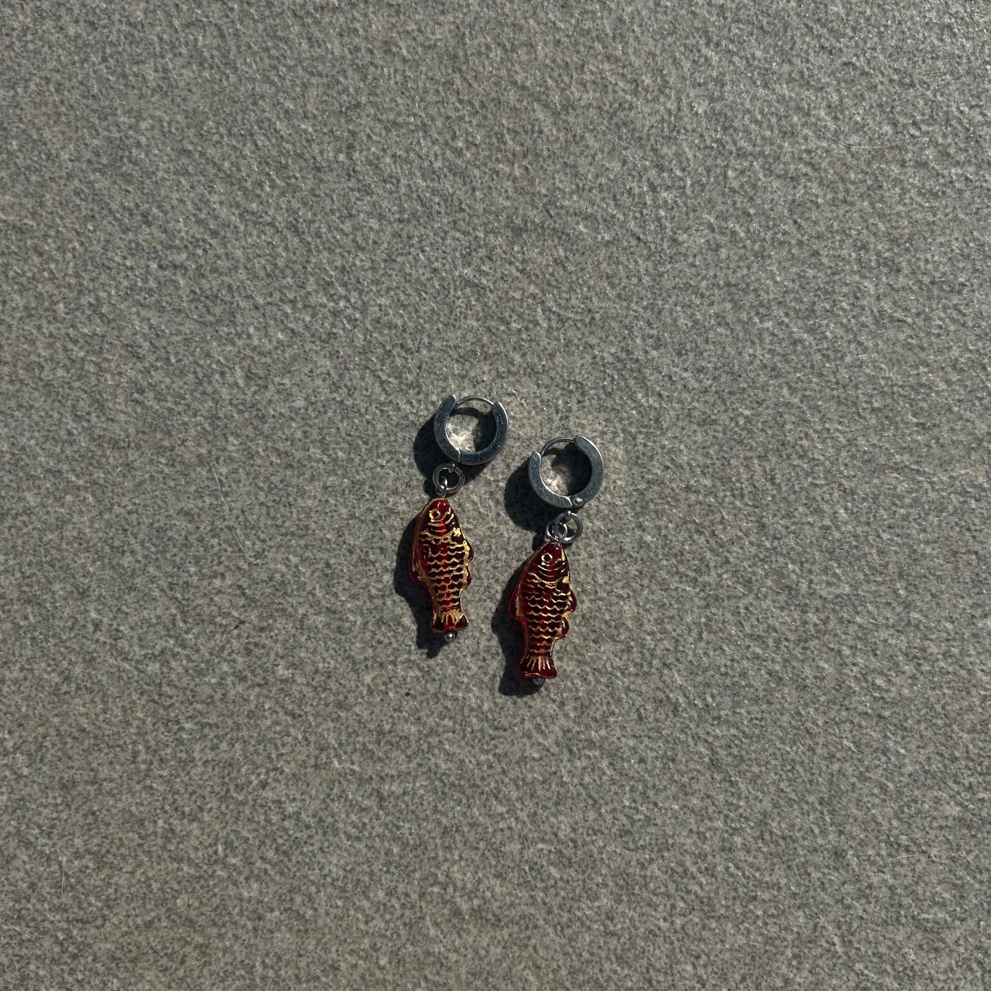 jelly gold on red fish earrings