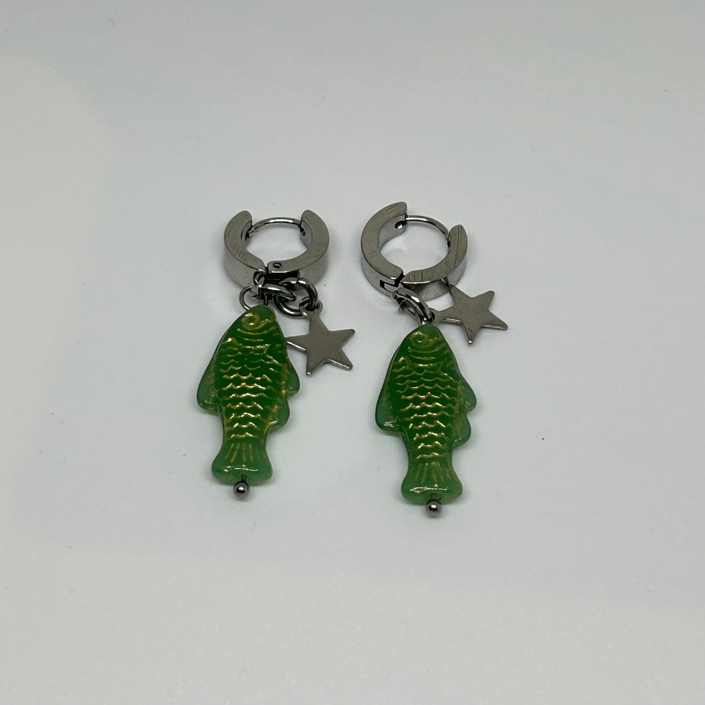 Gold on green star fish huggie earrings