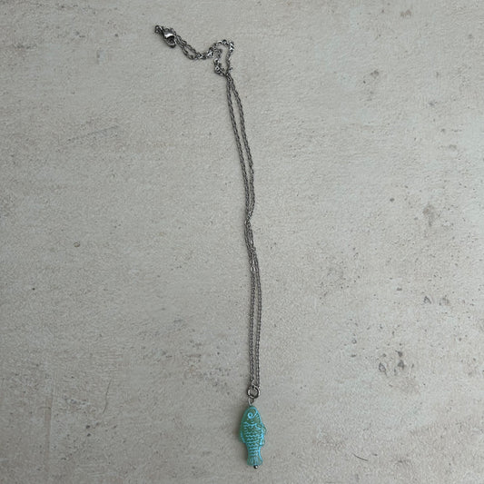 Blue on green fish necklace