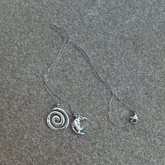Crescent and spiral necklace