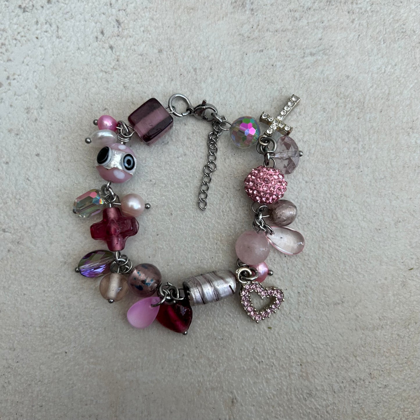 Pink cross cluster bracelet
