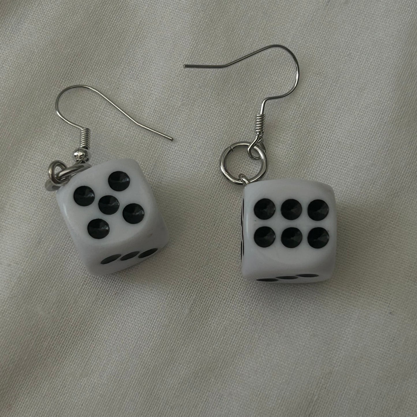 White dice earrings