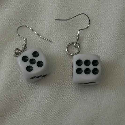 White dice earrings