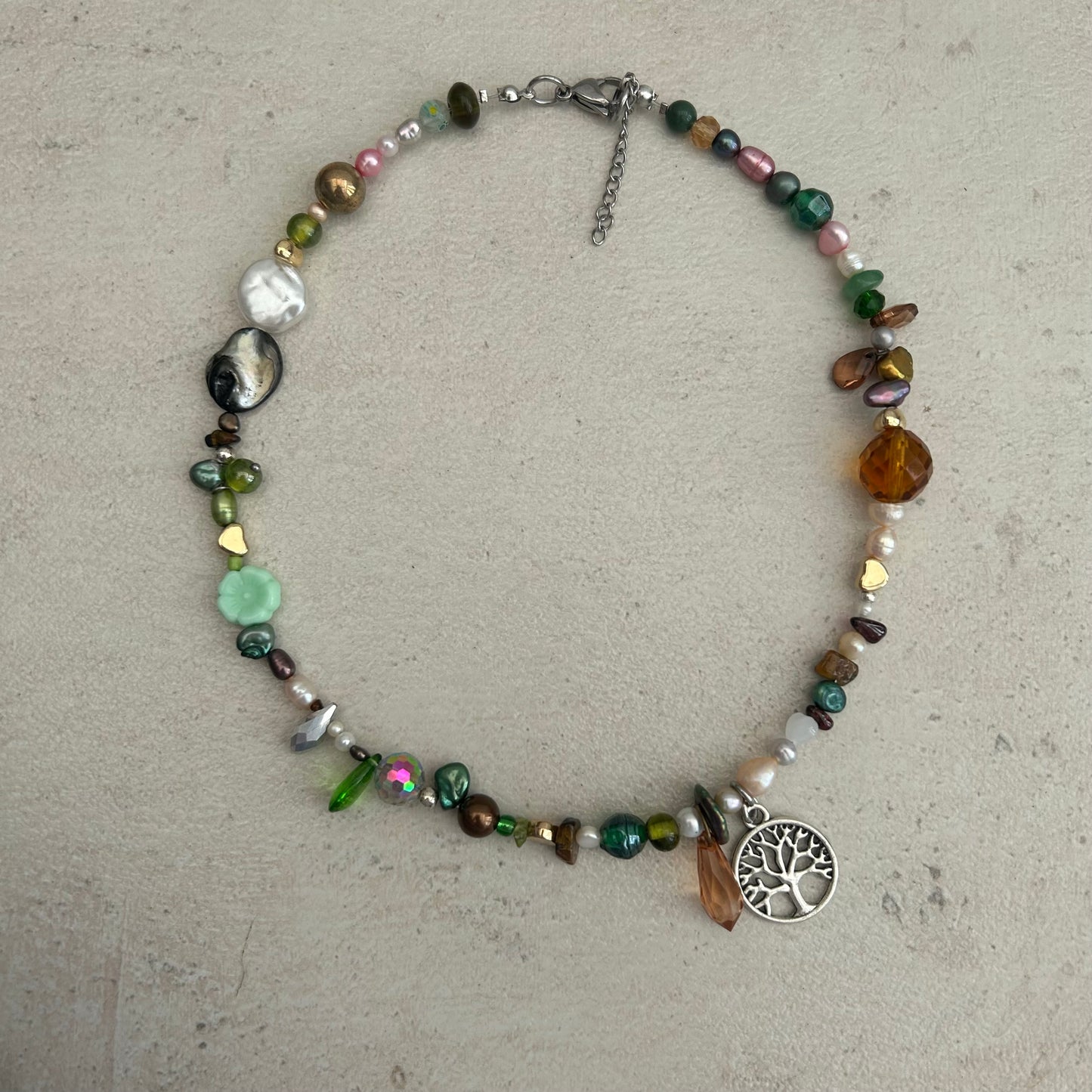 Brown and Green beaded necklace