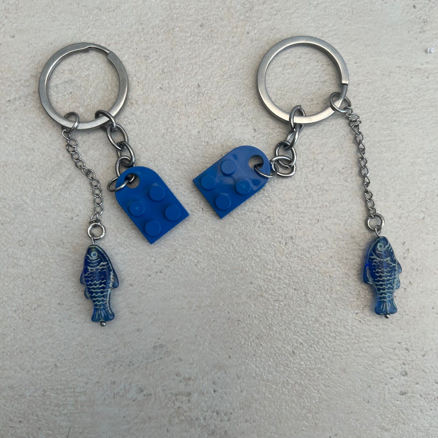 Blue fish matching key ring