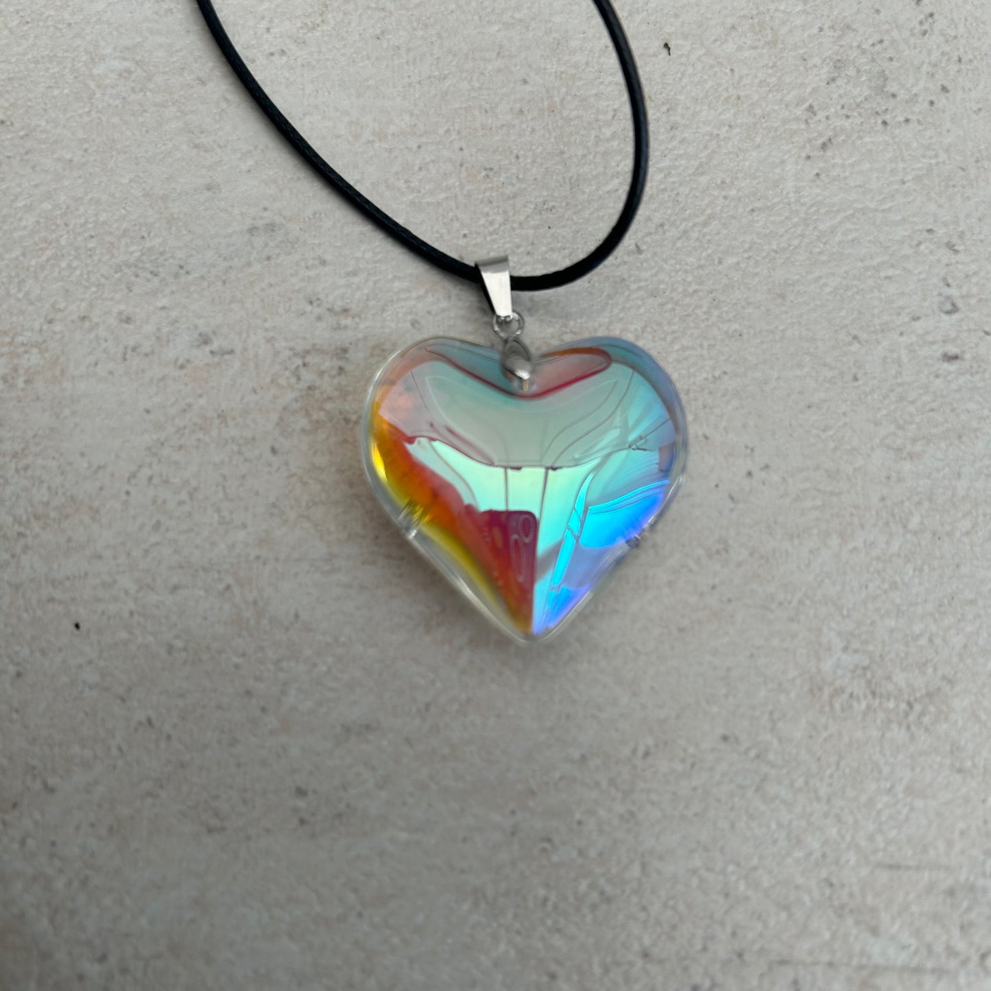Iridescent glass heart necklace