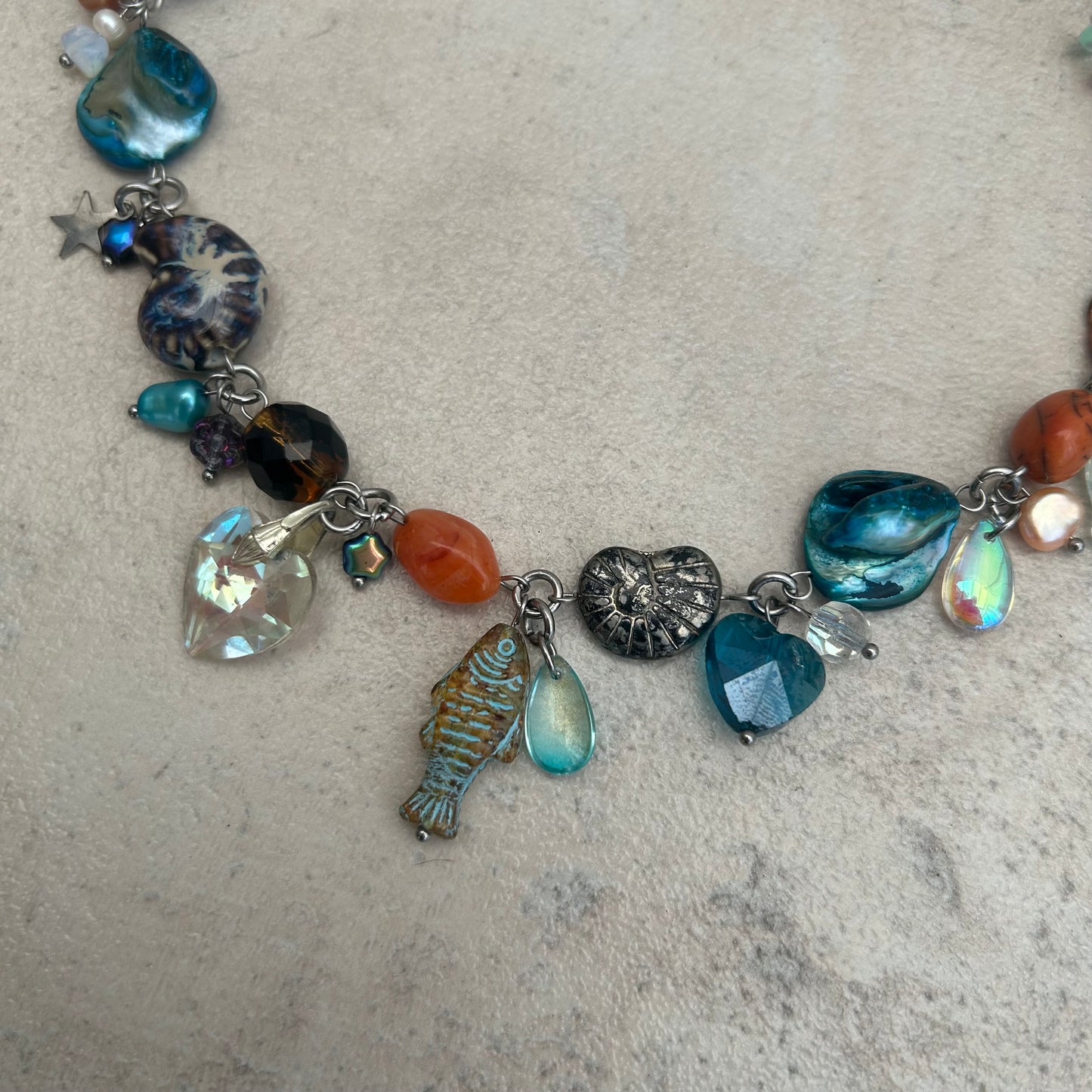 blue & orange fish necklace