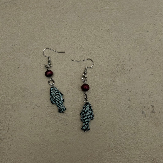 blue and black fish earrings