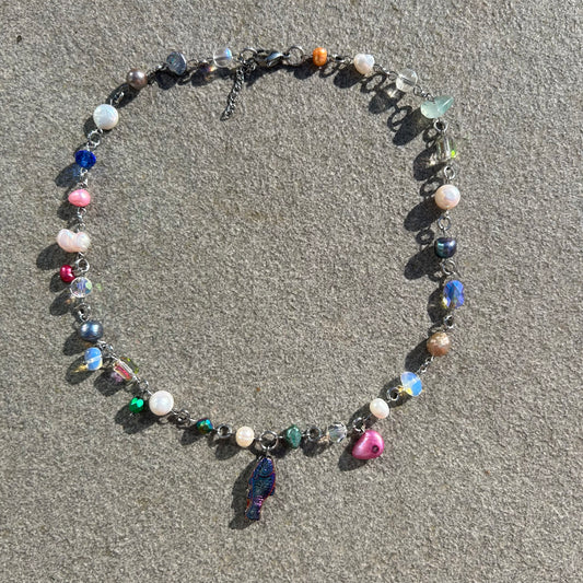 pink spring fish necklace