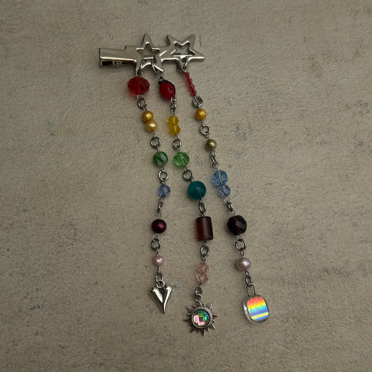 Multicoloured beaded cluster charm hair clip