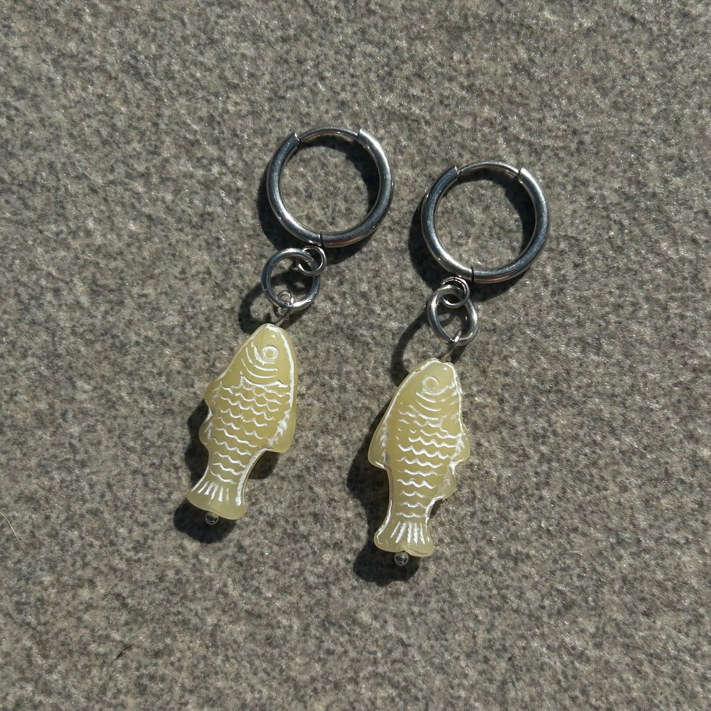chalk baby yellow fish earrings