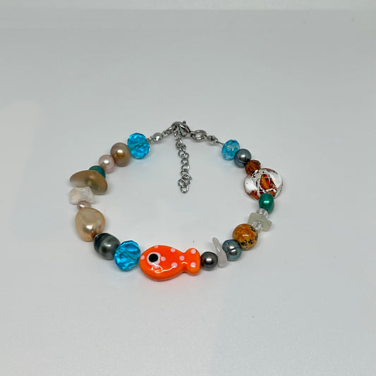 Ceramic polka dot orange fish bracelet