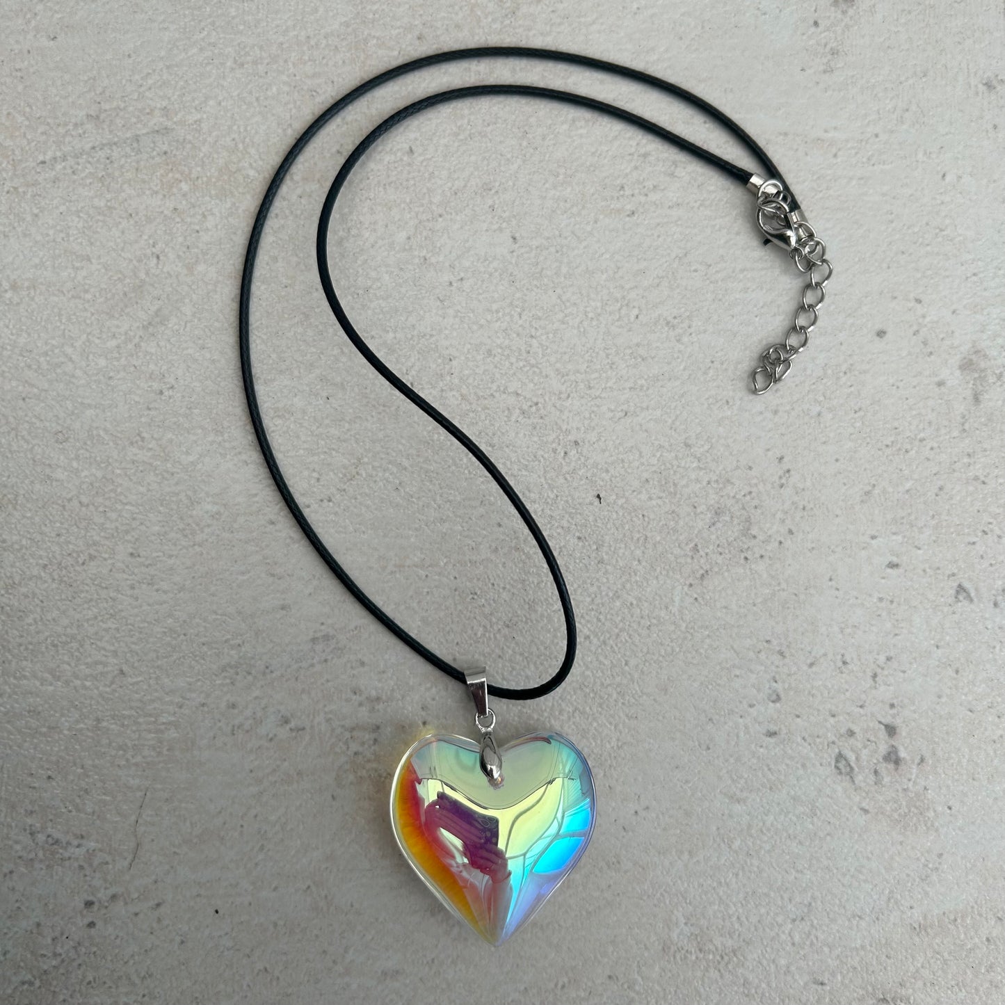 Iridescent glass heart necklace