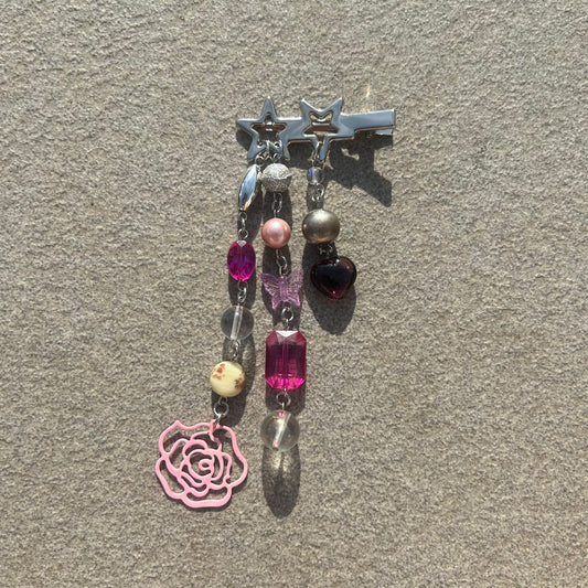 Pink beaded hair clip