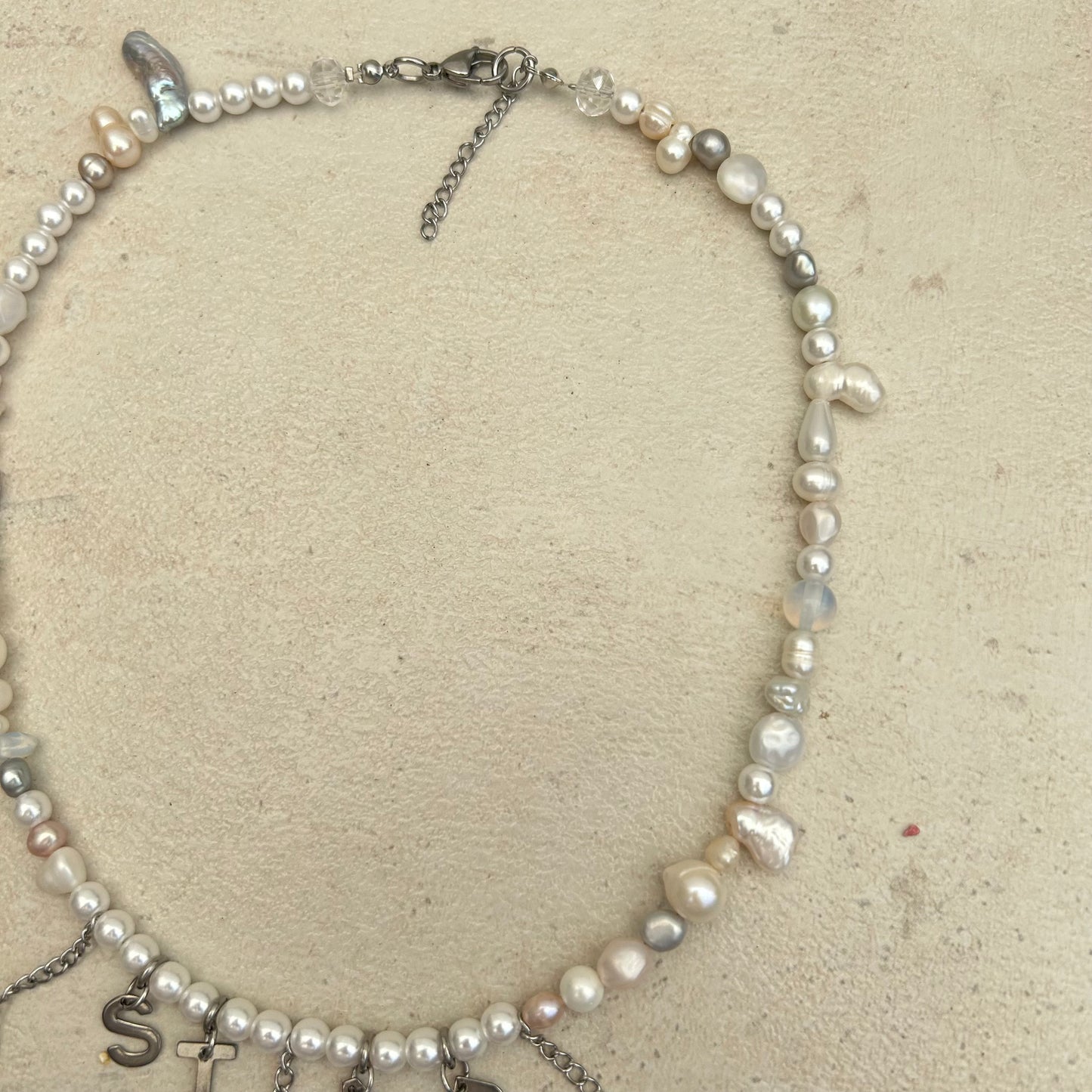 Star stainless steel charm freshwater pearl necklace