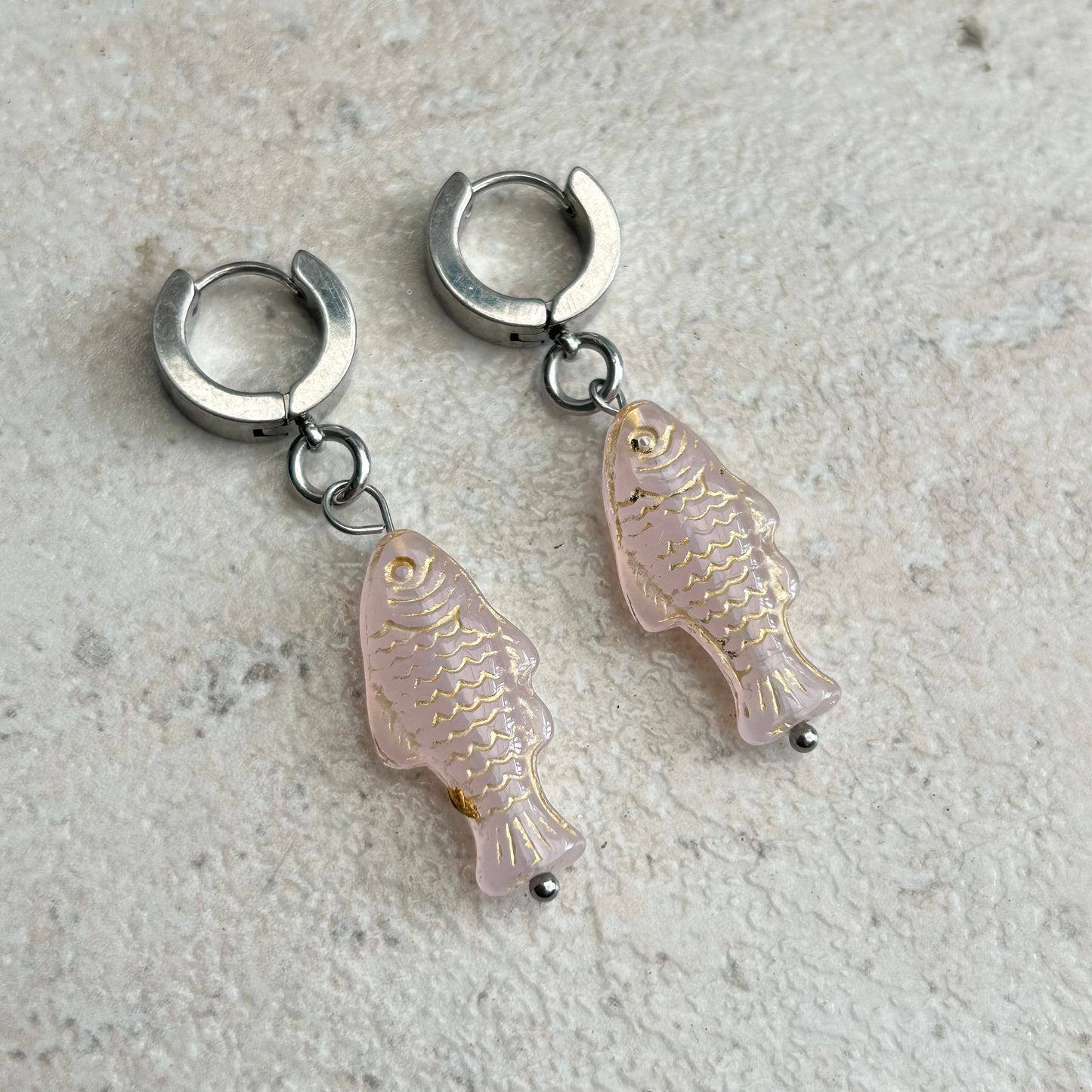 pink salmon huggie earrings