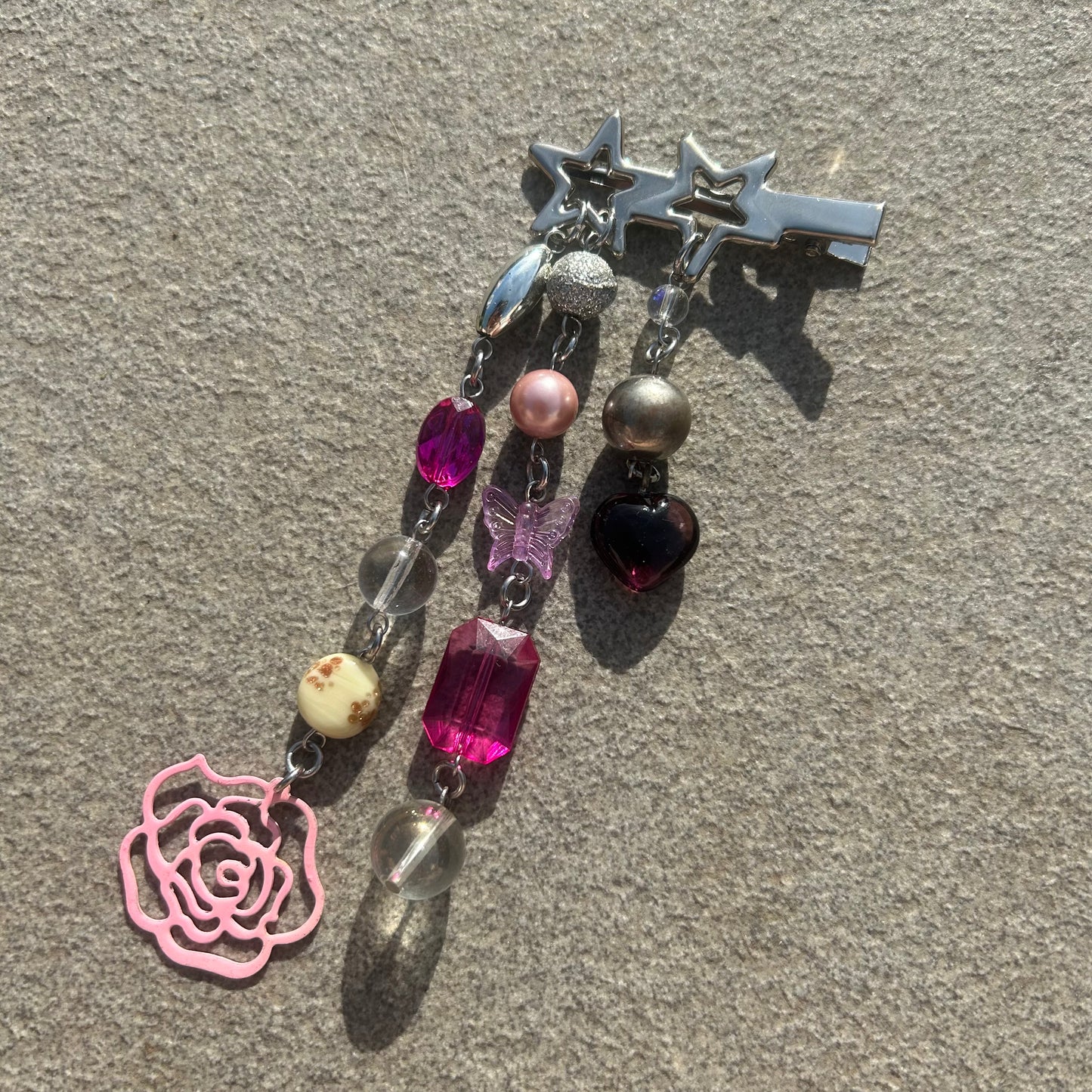 Pink beaded hair clip