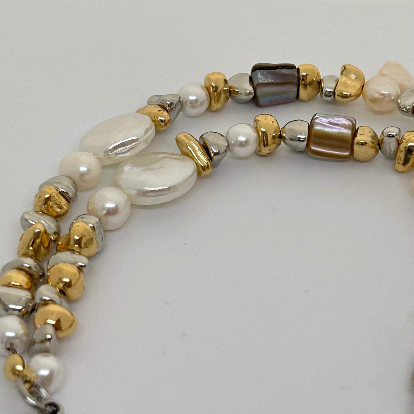 Mixed metal gold & silver beaded necklace