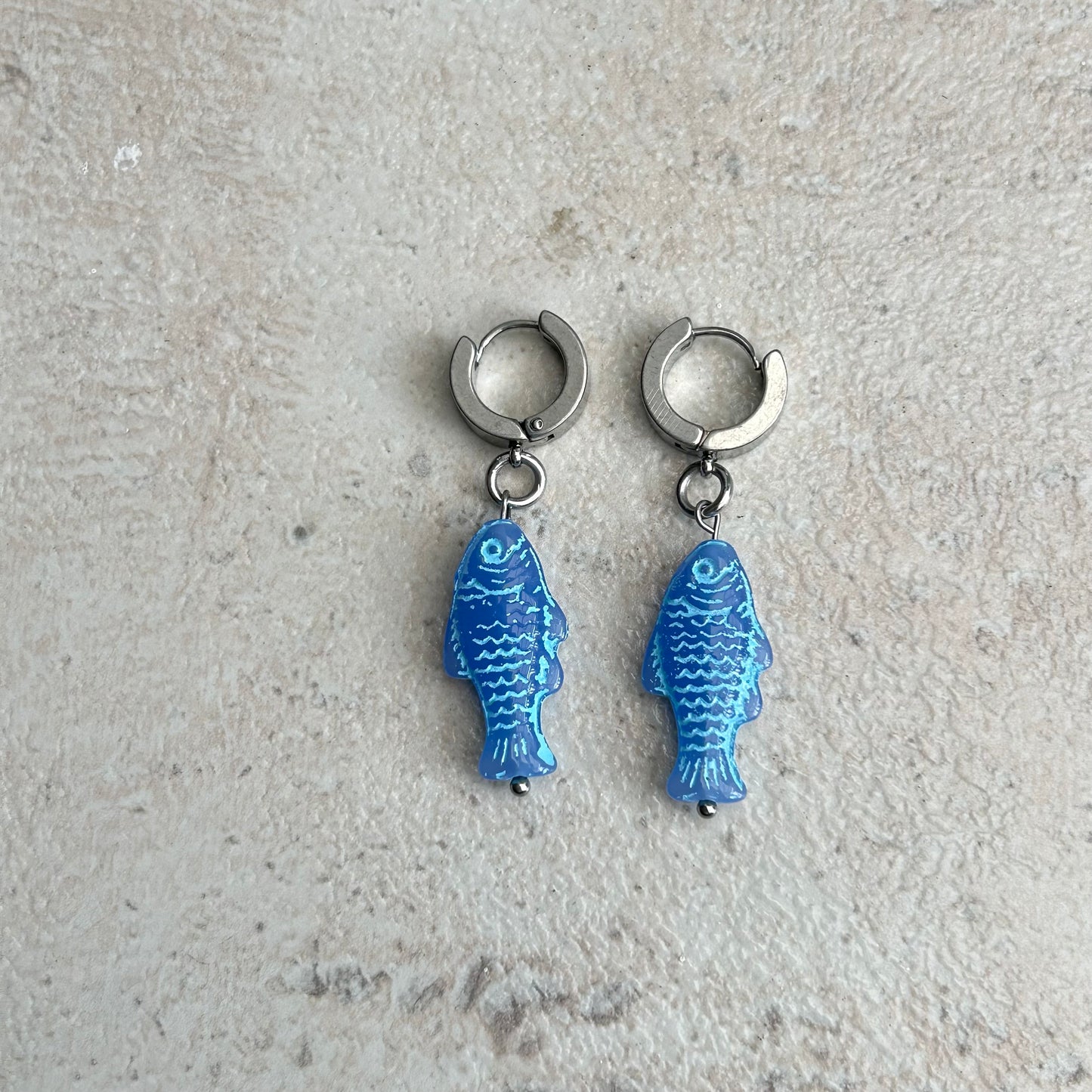 Blue on blue fish earrings