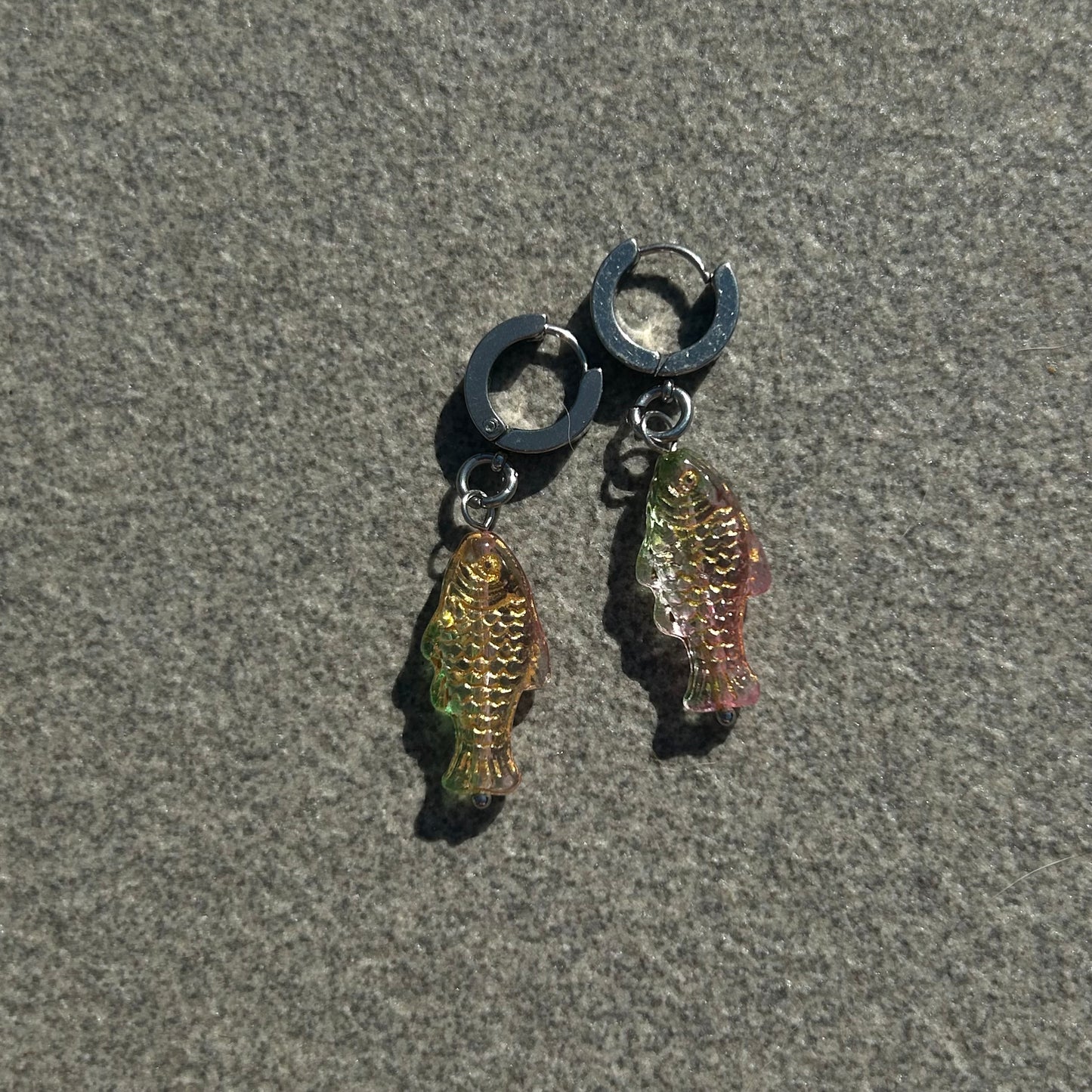 jelly green and pink fish earrings