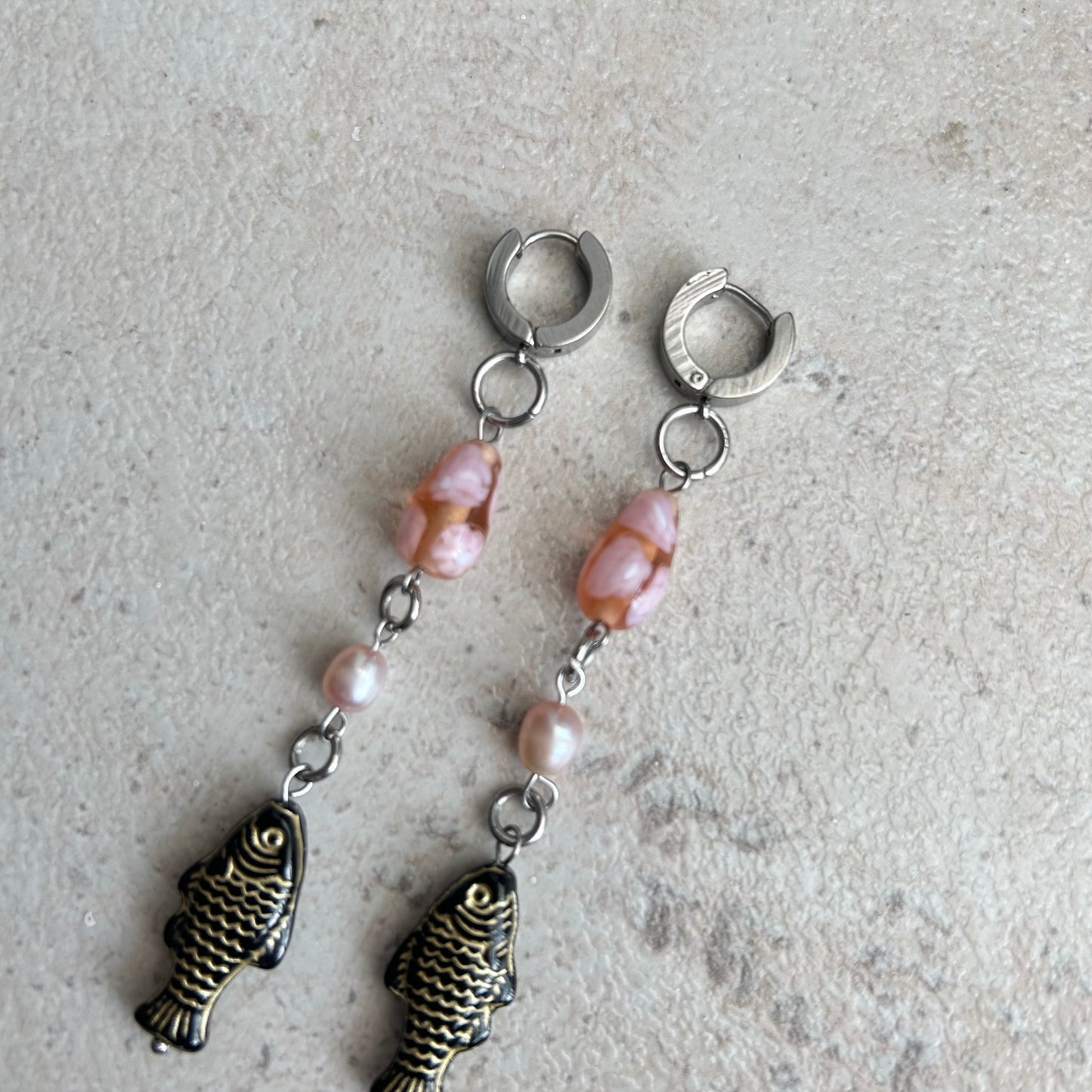 Gold on black dangle earrings