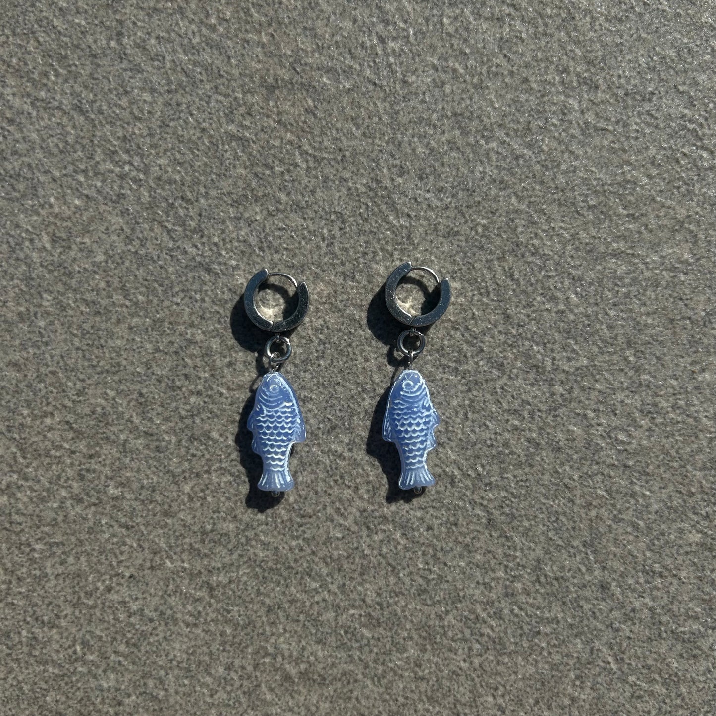 chalk blue fish earrings