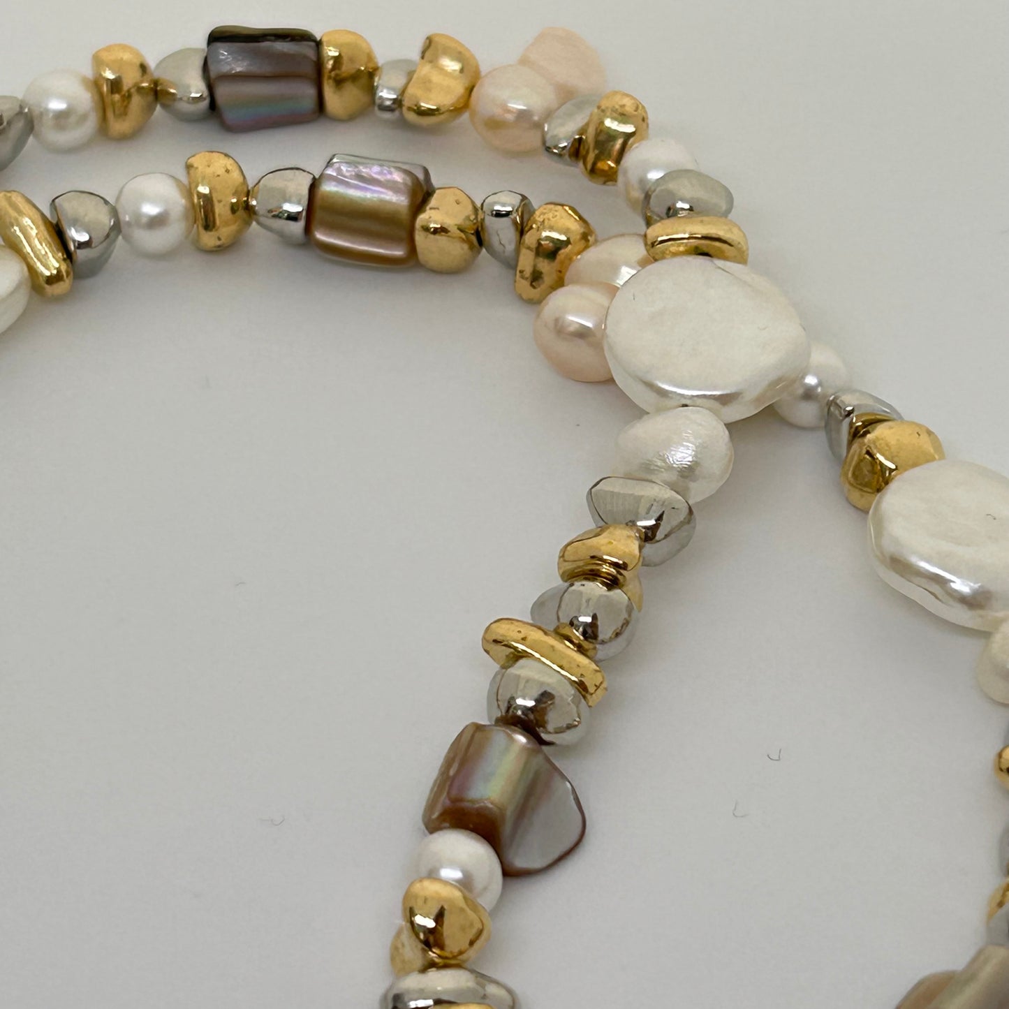 Mixed metal gold & silver beaded necklace