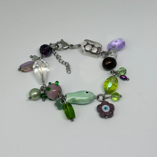 Purple and green cluster bracelets
