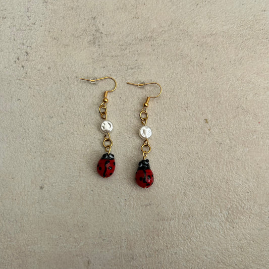 Ladybug and faux pearl earrings