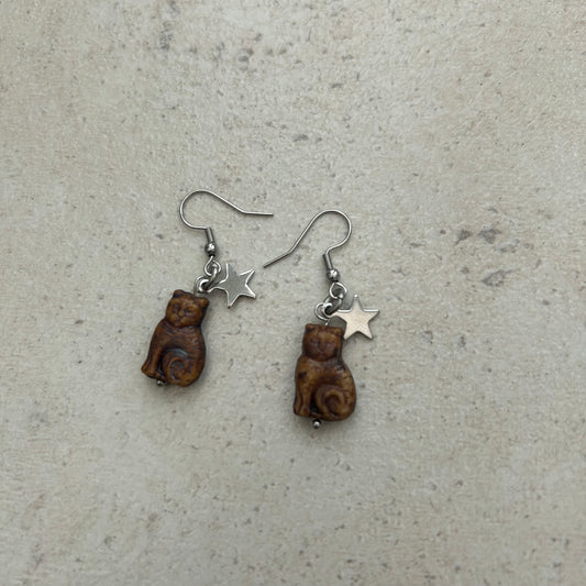 orange cat star earrings