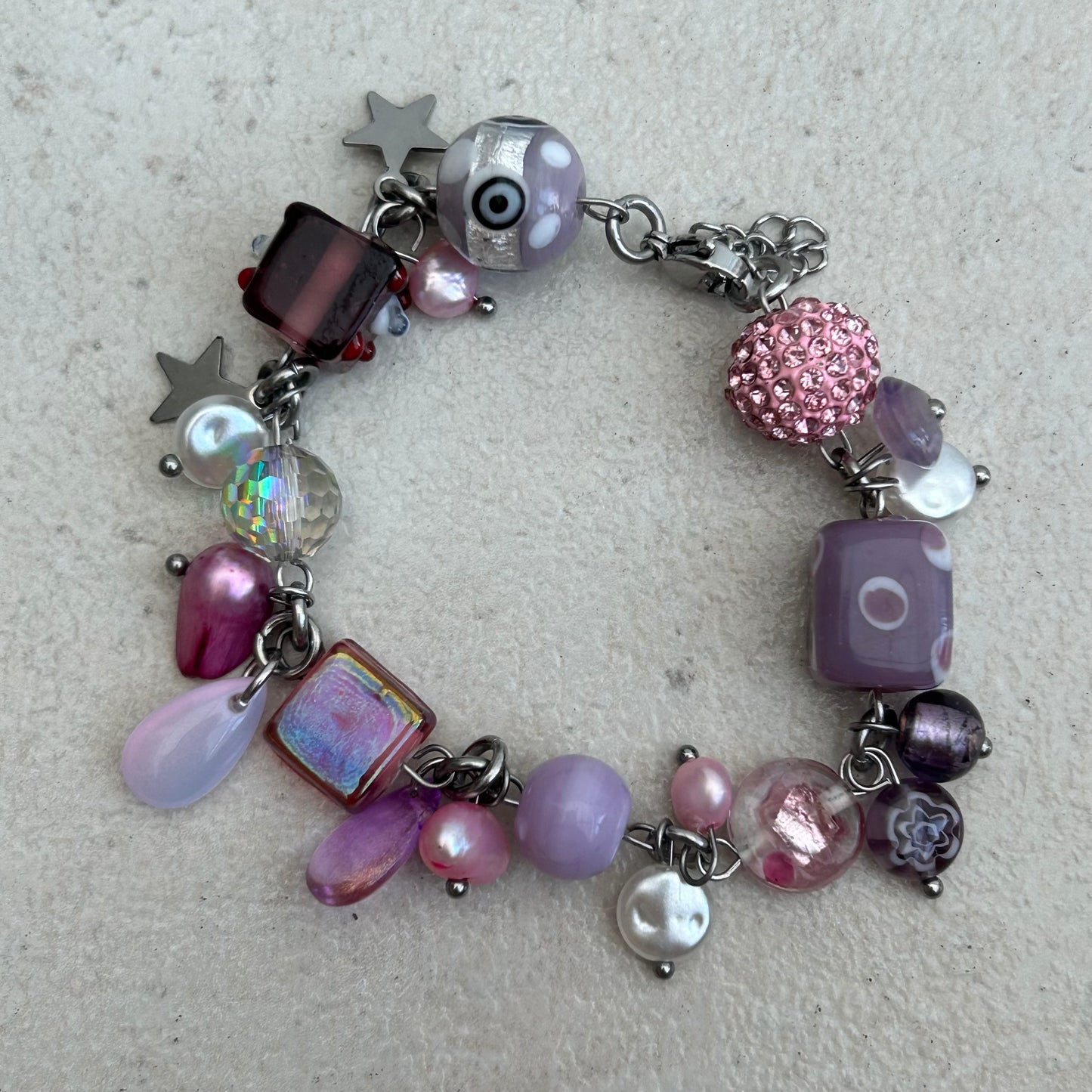 Purple and pink cluster bracelet