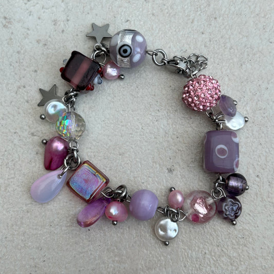 Purple and pink cluster bracelet