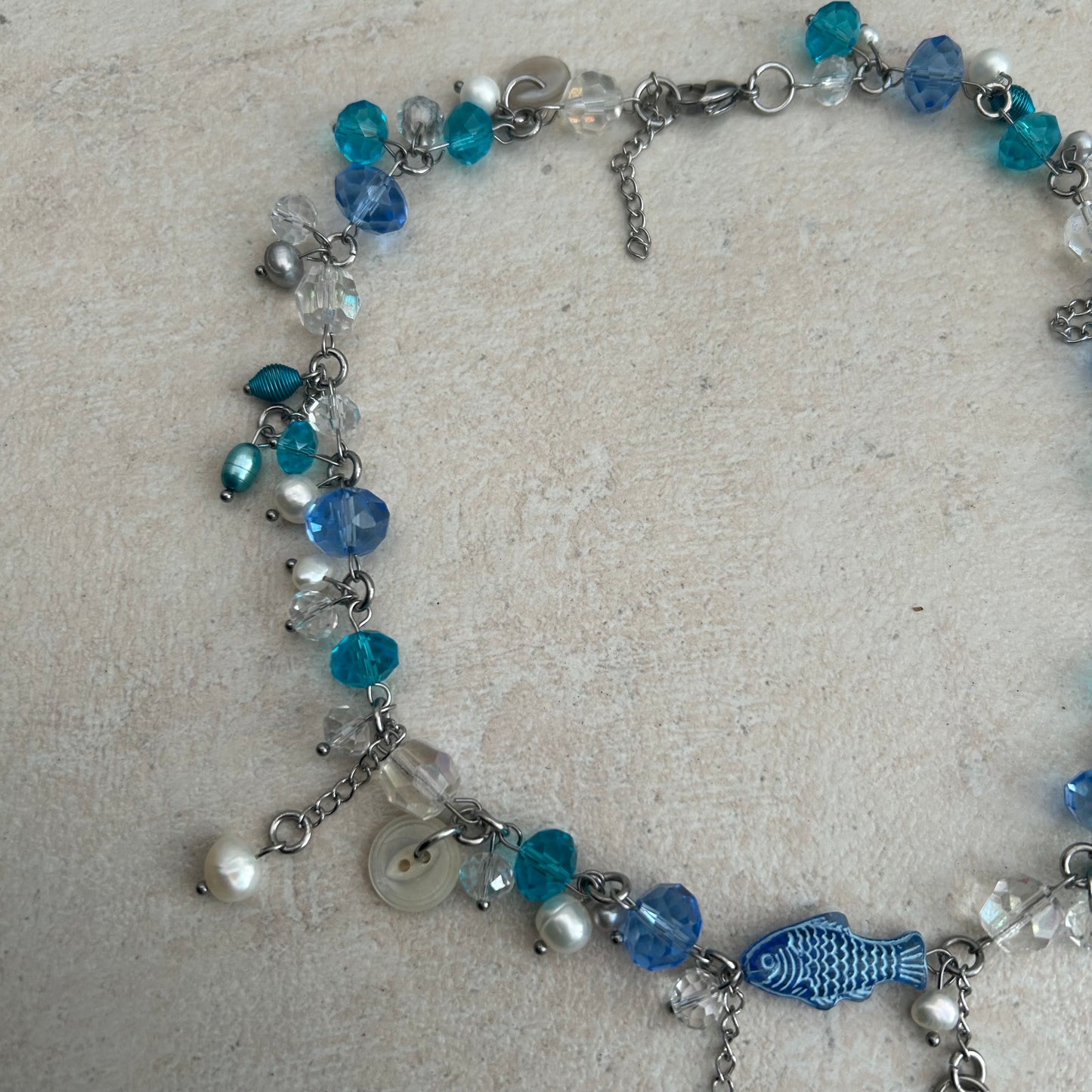 blue glass fish cluster necklace
