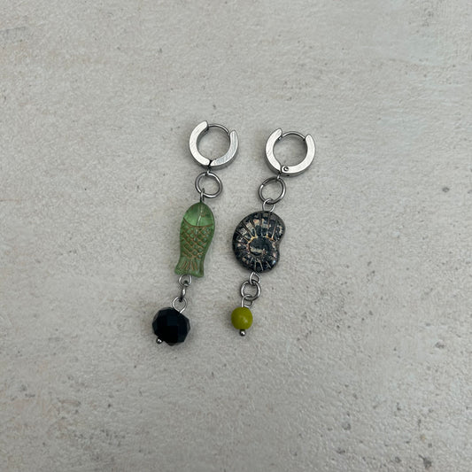 Fish fossil beaded earrings