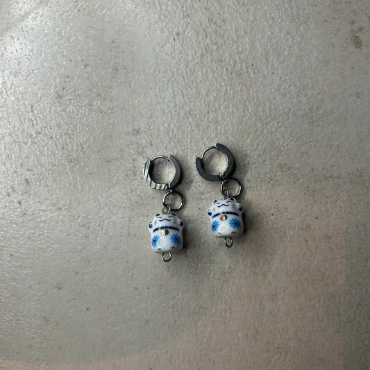 Ceramic cat stainless steel earrings