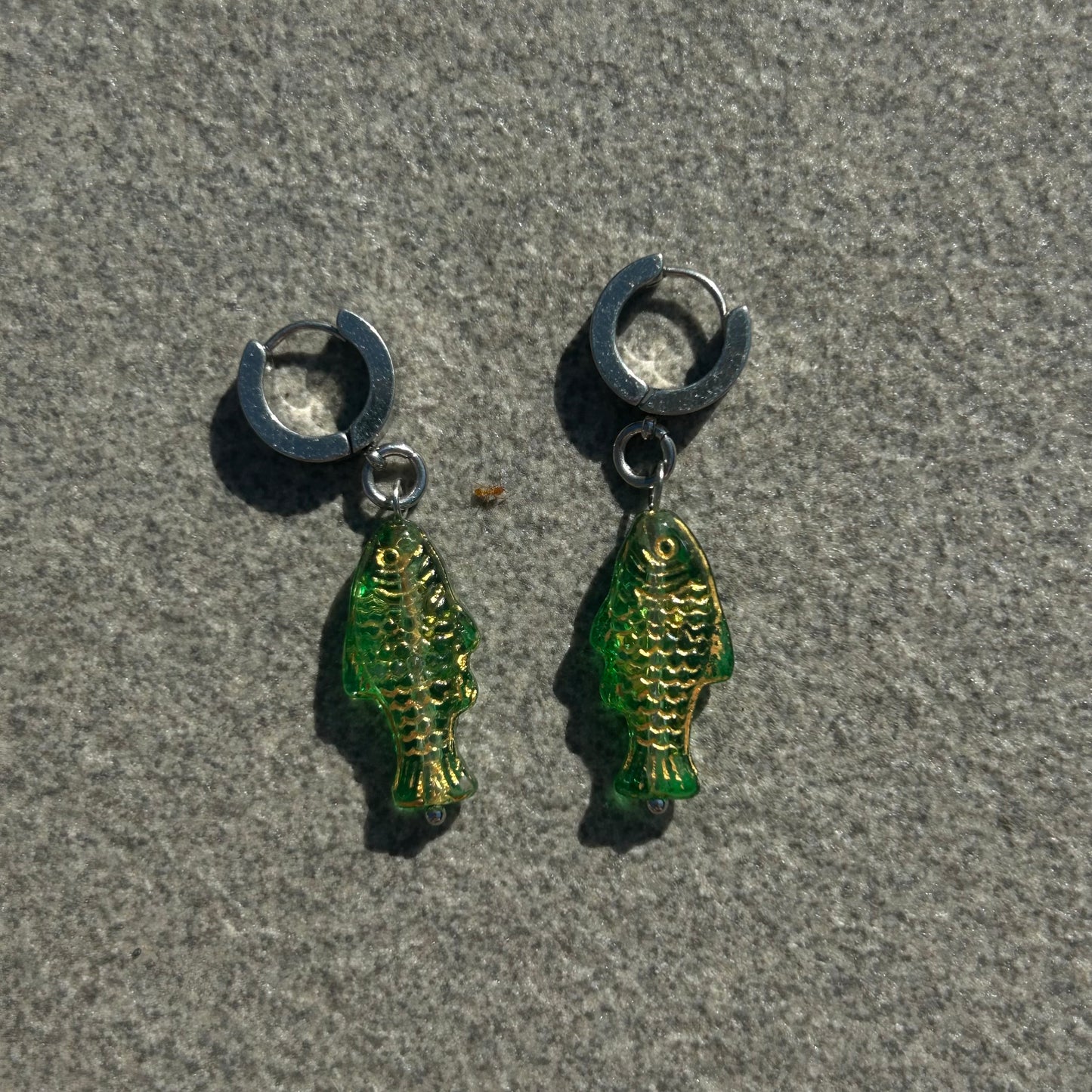 jelly dark green fish earrings