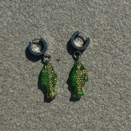 jelly dark green fish earrings