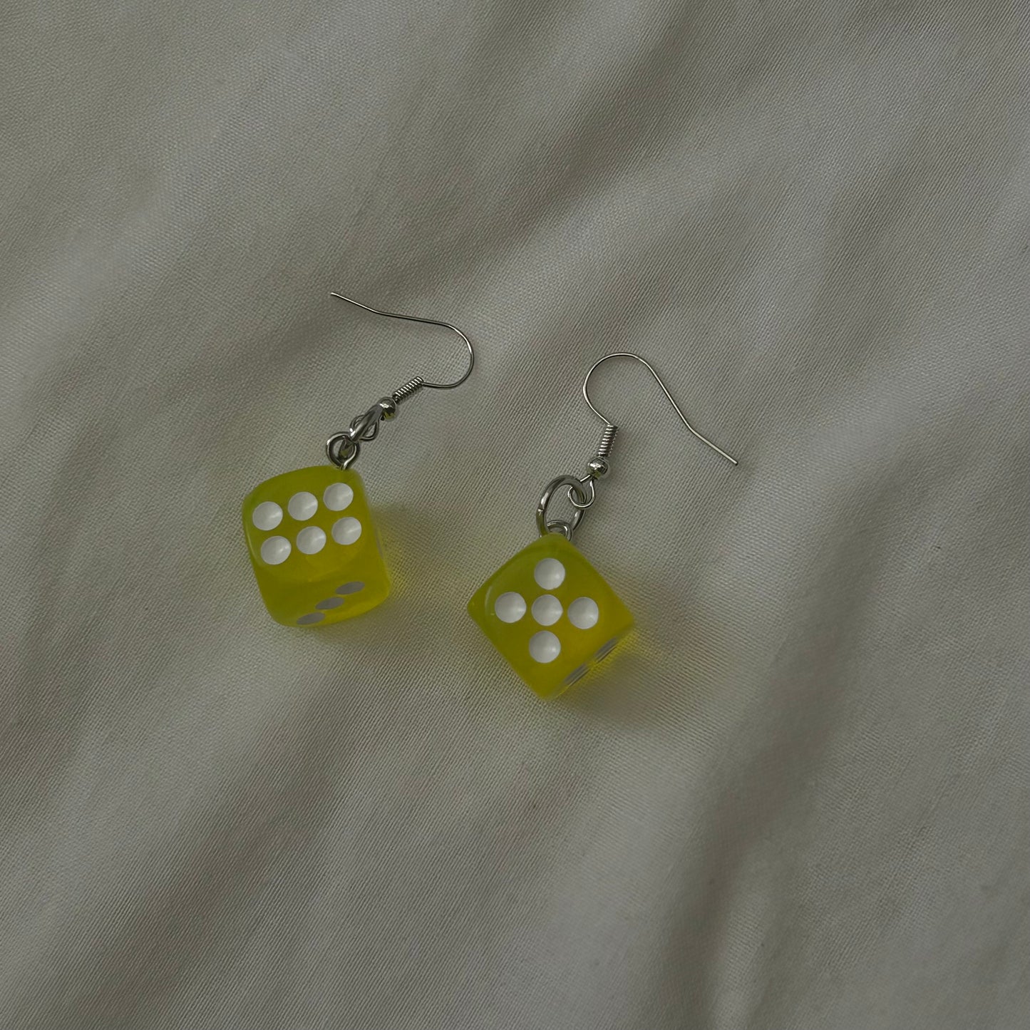 Fluorescent yellow dice earrings