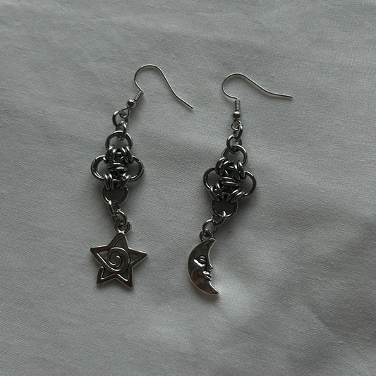 Chainmail celestial charm earrings
