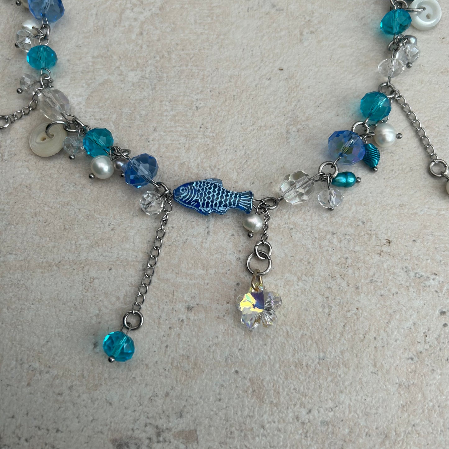 blue glass fish cluster necklace