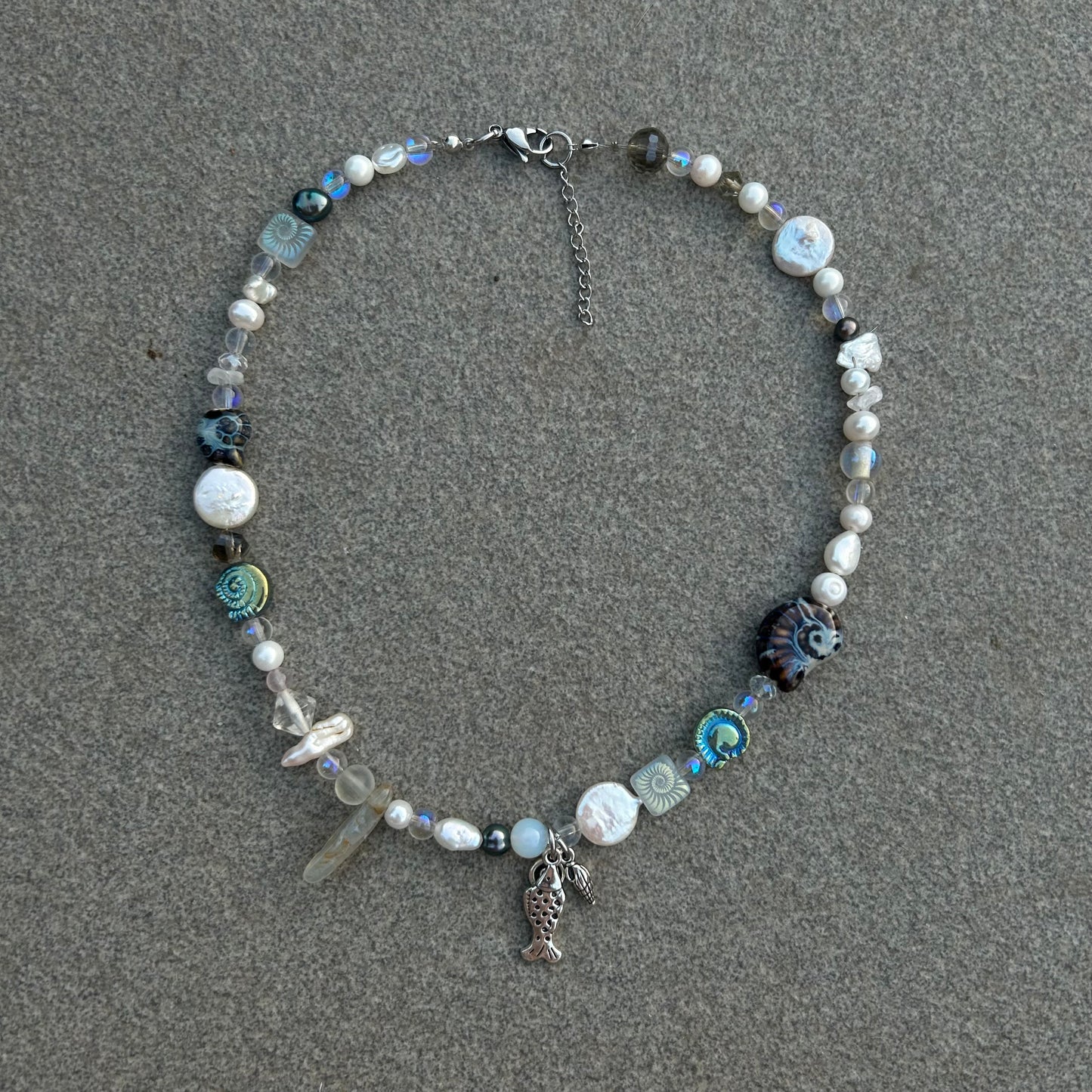 Blue beaded shell necklace