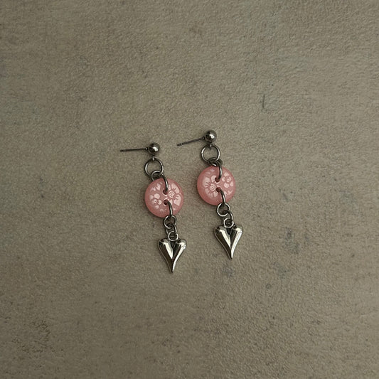 Pink heart stud earrings