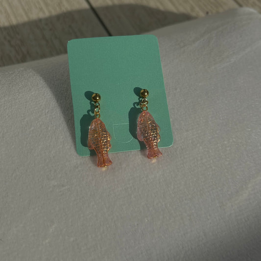 jelly light pink fish earrings
