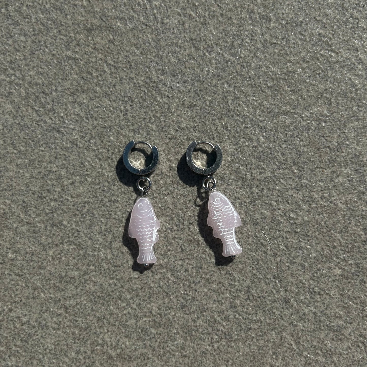 chalk baby pink fish earrings