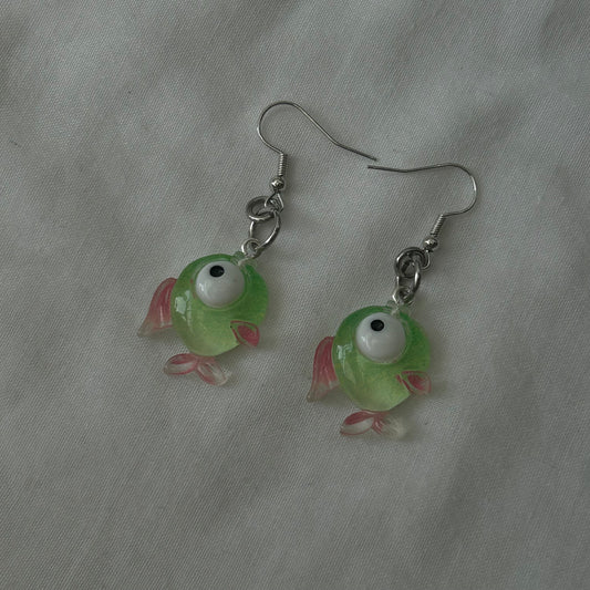 Acrylic green fish earrings