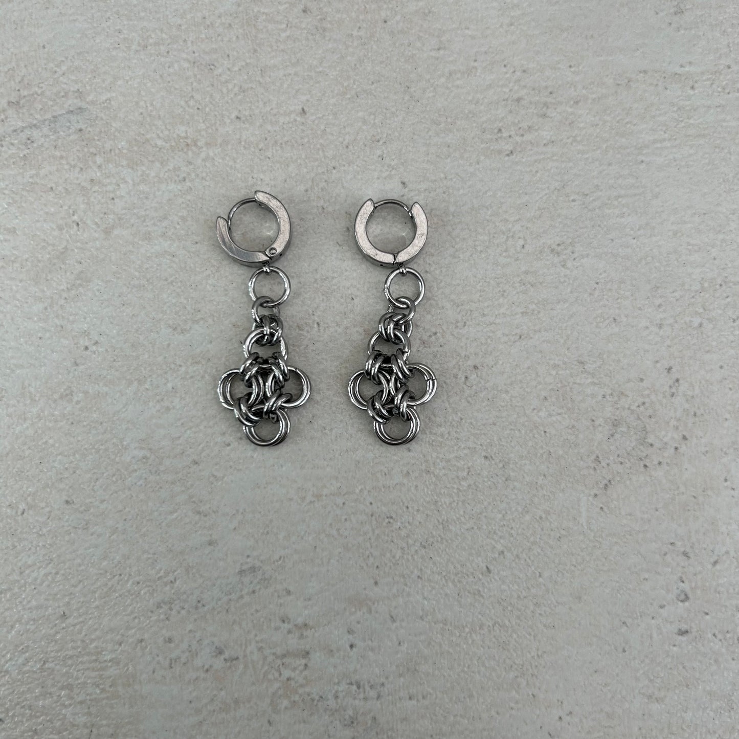Chainmail cross diamond earrings