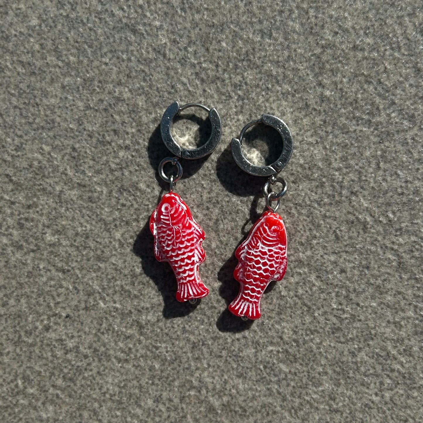 chalk red fish earrings