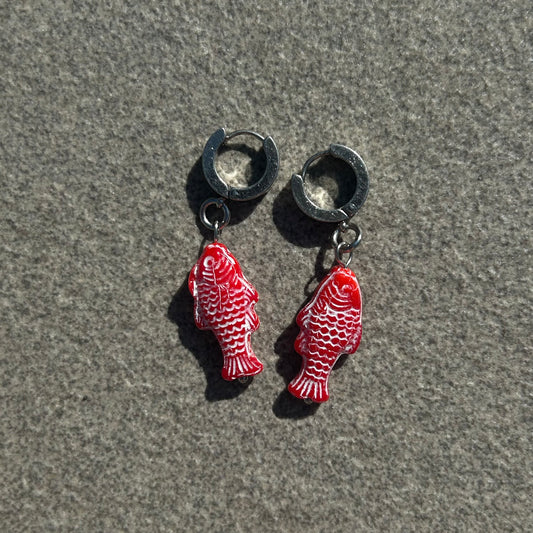 chalk red fish earrings