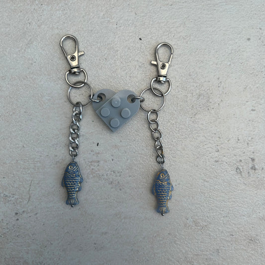Grey fish matching key ring
