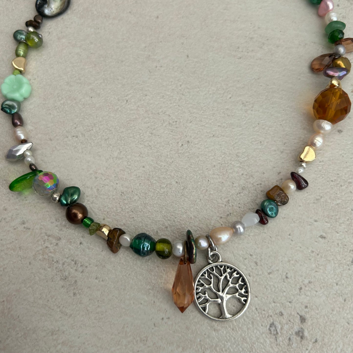 Brown and Green beaded necklace